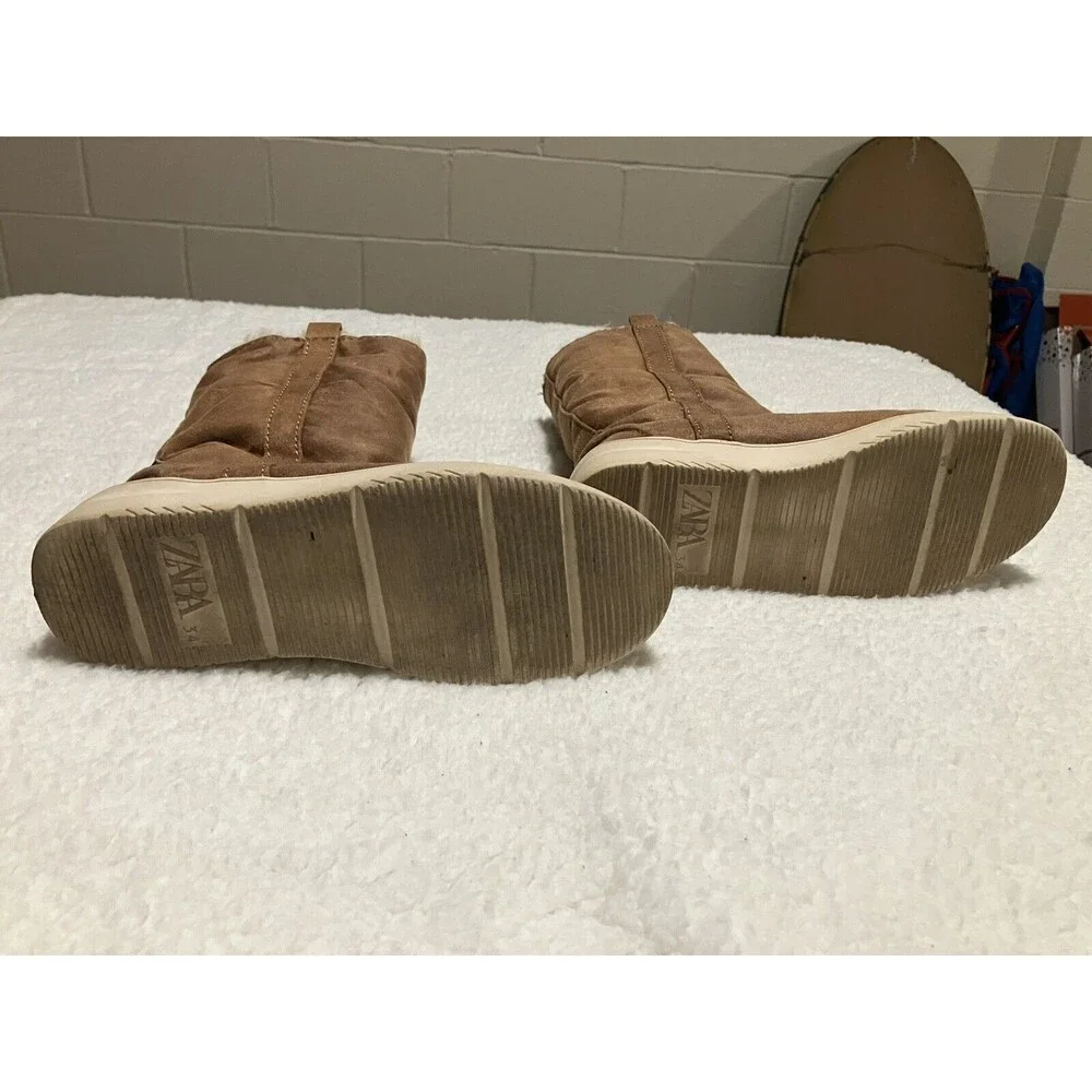 Zara girls suede fur Winter Fold Down boots!!  Size EU 34 US 2 Color Brown